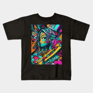 Girl In Urban WallStyle - AI Art Kids T-Shirt